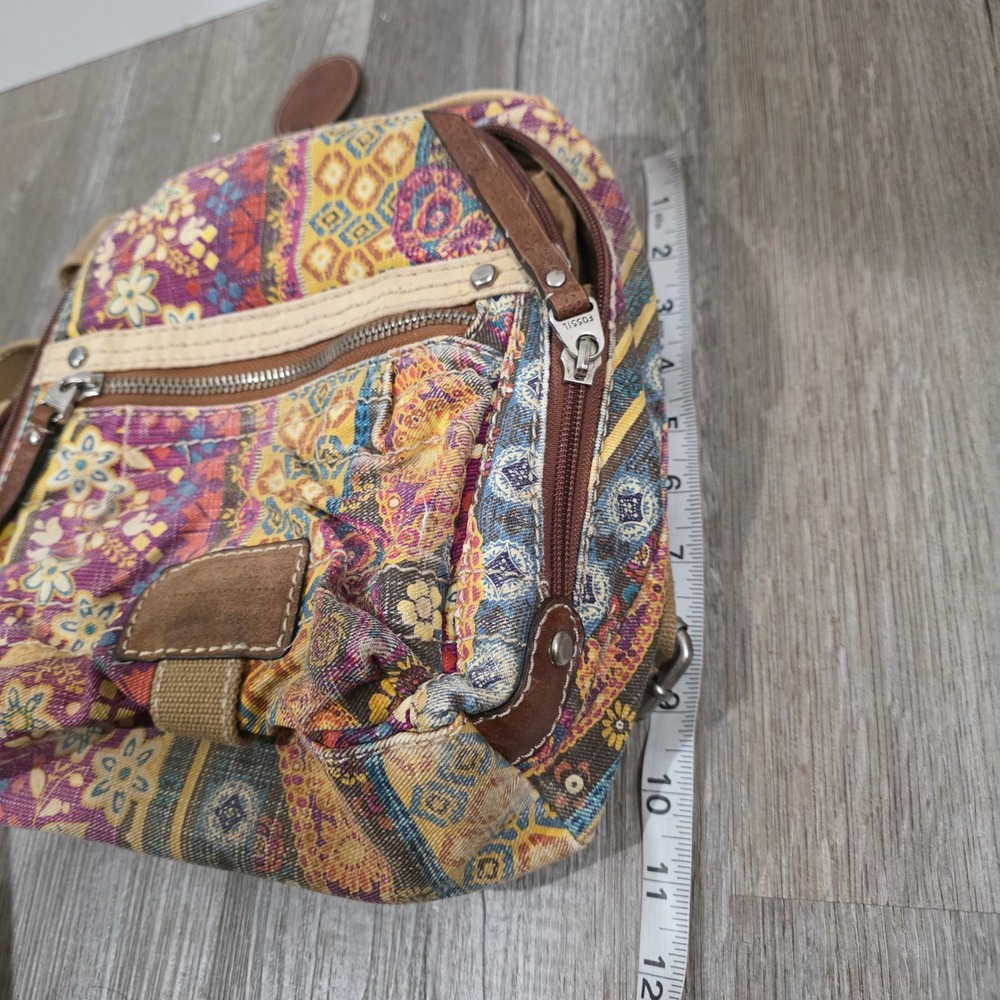 Fossil Womens Mini Backpack Small Floral Patchwork Canvas Tapestry Boho - Picture 4 of 11